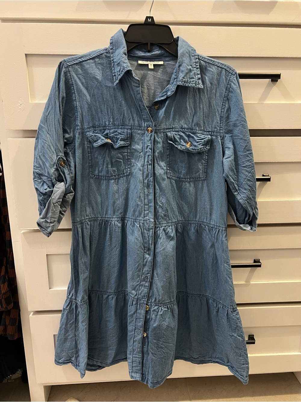 Speed Control Blue chambray Denim Button-Front tiered Dress